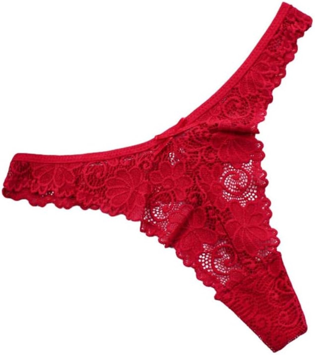Kleding Dames Sexy Lingerie Kanten Slips Doorzichtige Verleiding Ademend Slipje Uitgesneden Slipje-Red_M