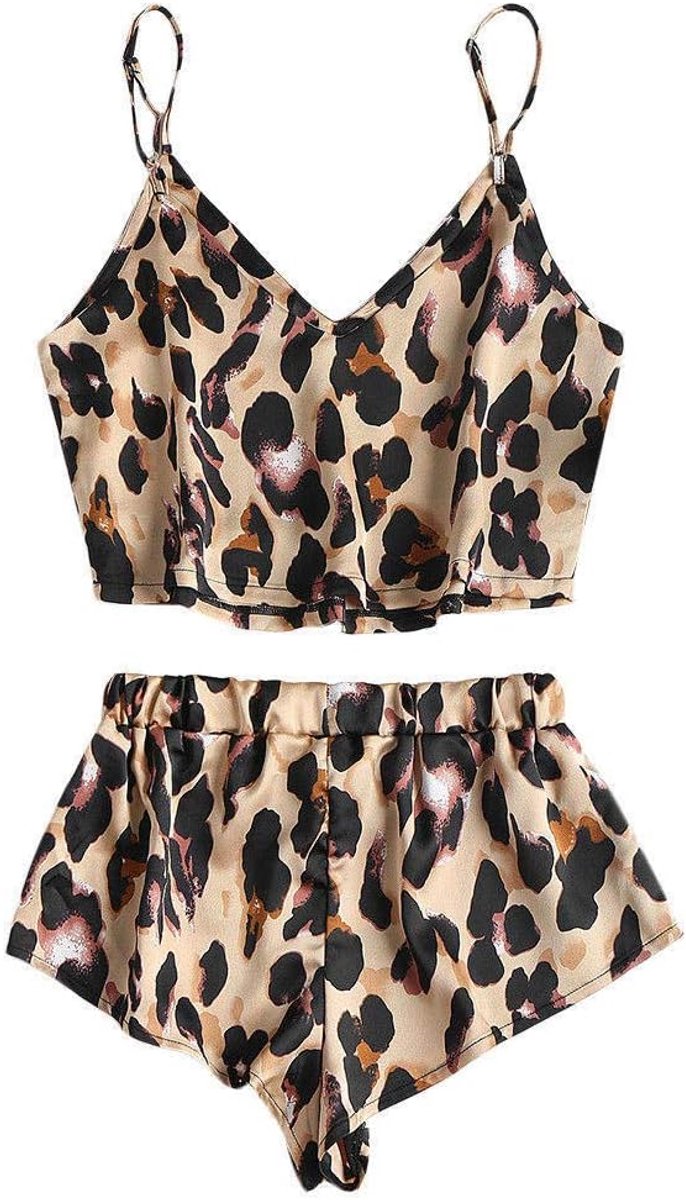 Babydolls, nachtjaponnen & negligés Dames Satijnen Nachtkleding Dames Sexy Luipaard Pyjama Lingerie Set