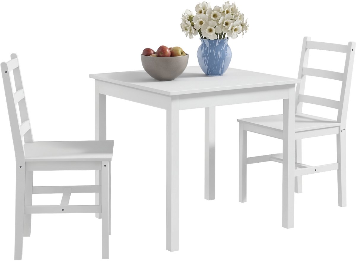 Eetkamerset 3-delig - Vierkante tafel met 2 stoelen voor 2 personen - Ruimtebesparend - Modern - Keuken en woonkamer - Hout - Grijs - Tafel 75 x 75 x 75 cm