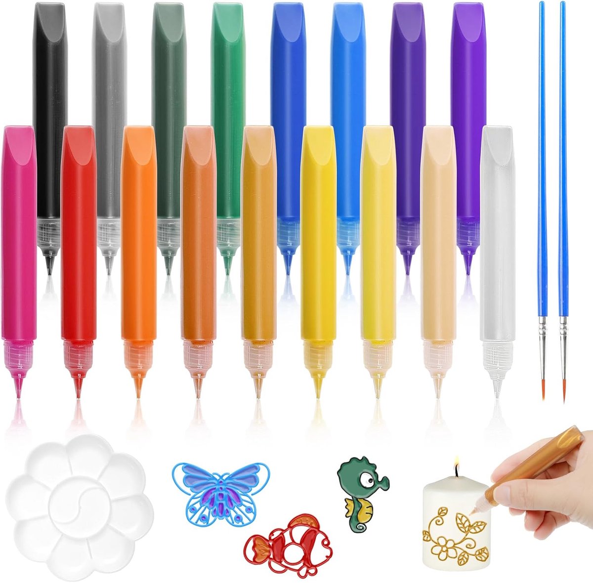Schilderset, 17 stuks kaarsenpennen voor kaarsen met kleur borstel en palet, premium kaarspen waxpennen voor schilderen, voor kaarsen, decoratie, Kerstmis, bruiloft, Pasen