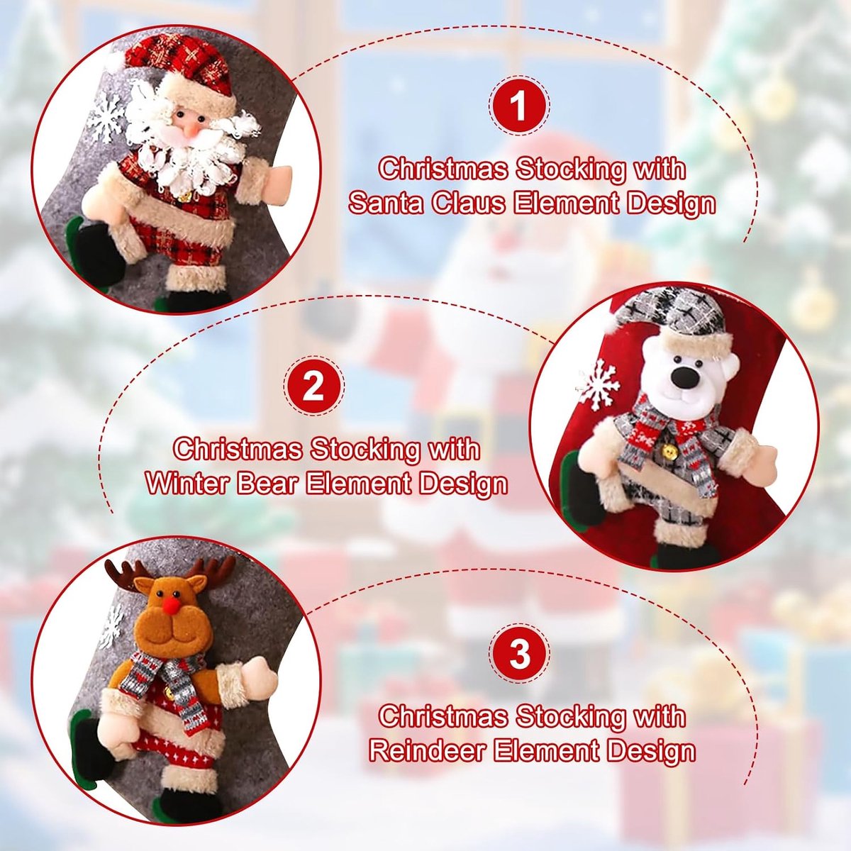 Set Van 3 Kerstsokken, Gepersonaliseerd Grote 3D Kerstsok, Kerstlaars Om Te Vullen Snoepzakje Cadeauzakje Kerstboomhanger Voor Kerst Open Haard, Etalage (40×24 cm)