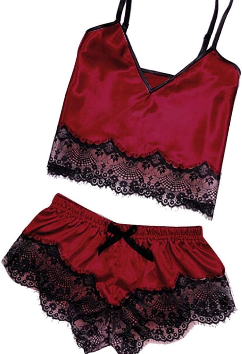 Babydolls, nachtjaponnen & negligés dames Vrouwen Sexy Satijnen Sling Pyjama Kant Lingerie Strik Nachthemd Ondergoed
