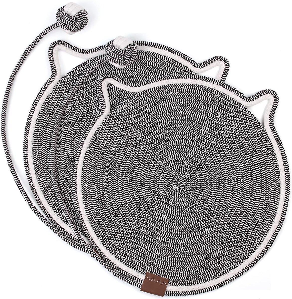 Krabmat voor katten, 2 stuks, krabkarton, kat, grijs, ronde krabplank met katoenen bal, kattenspeelgoed, sisal, 43 x 43 cm, natuurlijke kattenkrabplanken voor bescherming van tapijten en banken