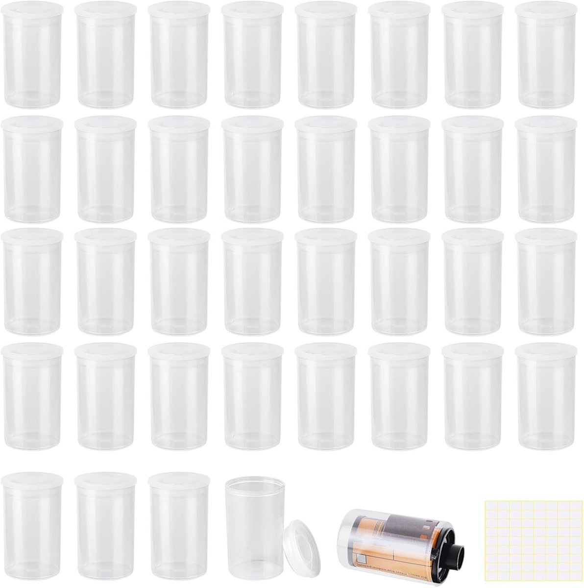 36 stuks filmbussen met deksel, filmbussen filmbussen, filmbussen plastic bus, plastic filmbussen waterdicht voor opslag, kleine onderdelen filmbus (32mm transparant)