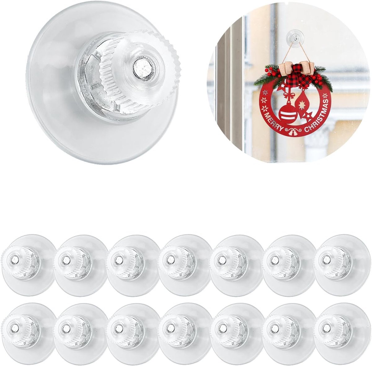 Zuignap met schroefdraad en kartelmoer, 14 stuks pvc-zuignappen, diameter 25 mm, transparante zuignappen zonder boren, zuignap, extra sterk voor ramen, auto, decoratie, ophanging
