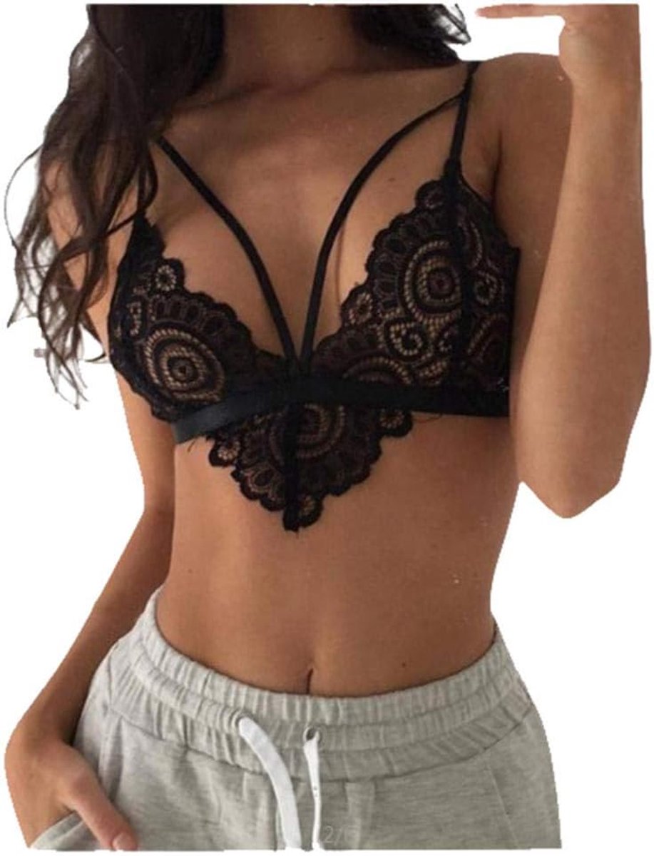 Sexy dames erotische lingerie Dameskostuums Erotische Lingerie Kanten Beha Porno Deep V Temptation Transparante Sexy Ondergoed Ladies-Black_L