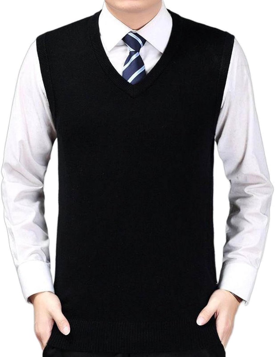Herfst En Winter Heren Vest Met V-Hals Pullover Trui, Jeugd Mouwloos Herenvest Effen Kleur Gebreid Trui Vest, Klassiek Zakelijk Heren Breigoed Gebreid Vest Trui Tanktops, Zwart, S