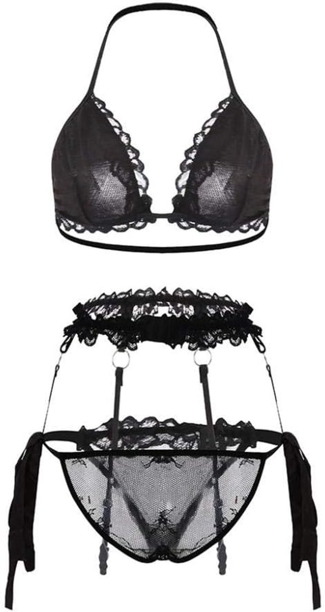 Lingerie Dameslingerie 3 ST Erotische Lingerie Vrouwen Kanten Beha Side Bandjes Set String Verleiding Kousenband Ondergoed Sexy Nachtkleding