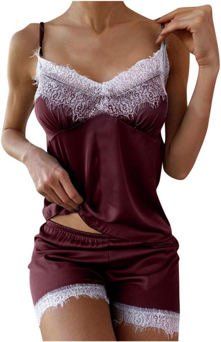 Lingerie voor dames sexy nachthemd lingerie nachtkleding Kant met stringPyjama Dames Sexy V-hals Hemdje Korte Lingerie Pyjama Set