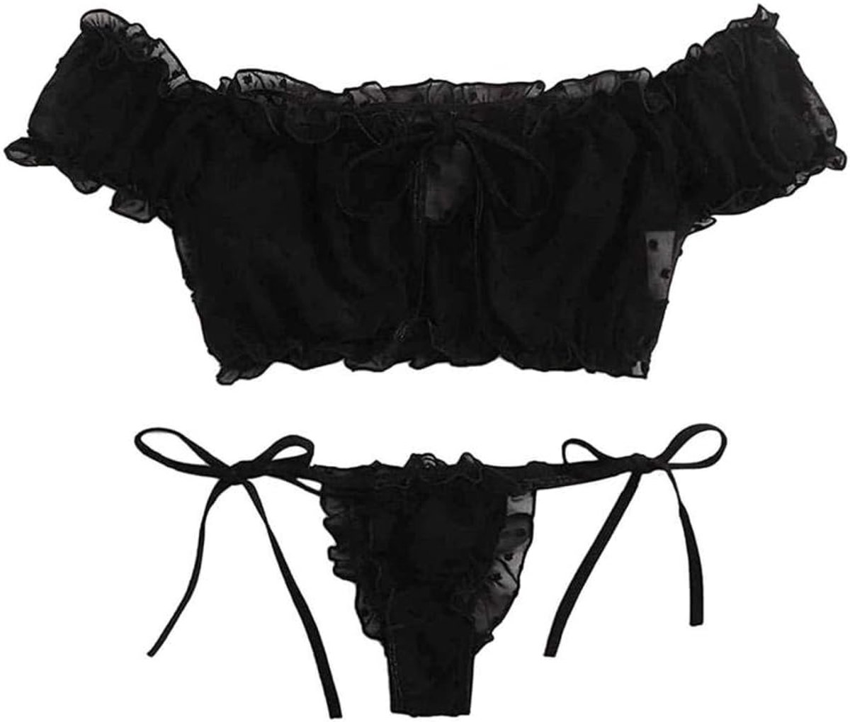 Sexy kanten nachthemd bretels sexy lingerie vrouwen petticoat lingerie pyjamaSexy Vrouwen Kanten Strik Off-Shouder Lingerie Nachtkleding Pyjama Bh Set G-string Panty Ondergoed-A_M