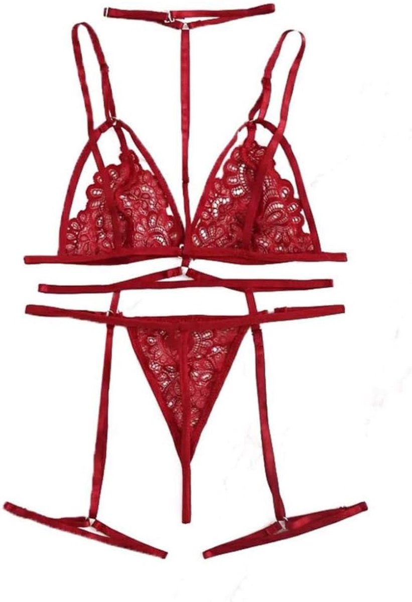 Klassiek Bh set Jarretellegordel en Kous LingerieVrouwen Plus Size V-hals Beha + String + Kousenband Lingerie Ondergoed S-2XL lingerie sexy sexy kostuum