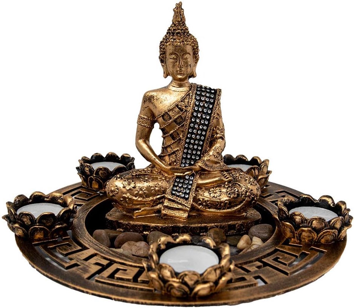 Theelicht set figuur kandelaar schaal tafeldecoratie woonkamer spirituele Zen deco theelichthouder goud 27x27x20 cm