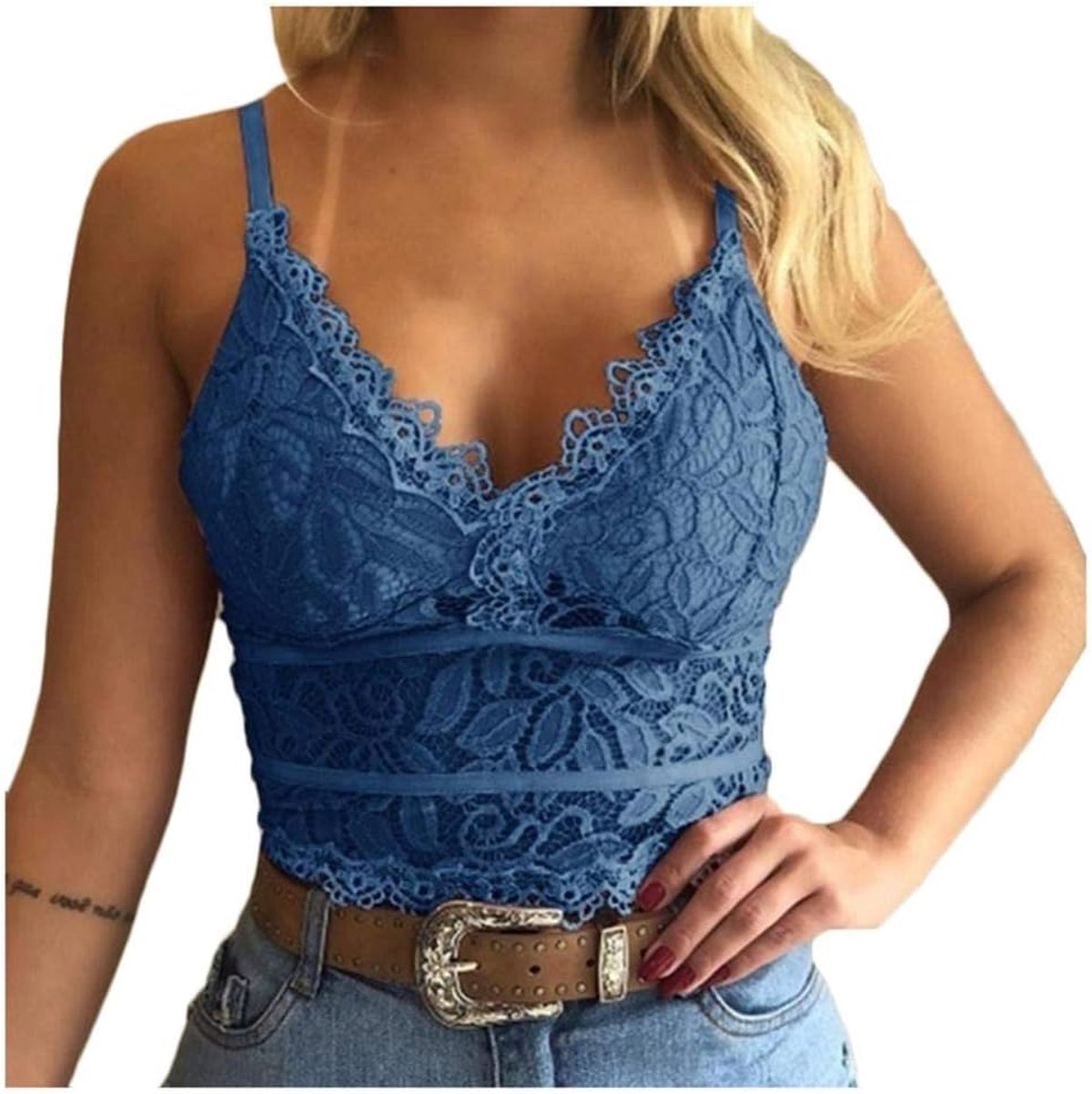 Babydolls, nachtjaponnen & negligés Dames Ondergoed Lace Beauty Intimates Naadloze Ondergoed Sexy V-hals Verzamelen Elasticiteit Bra-Blue_L