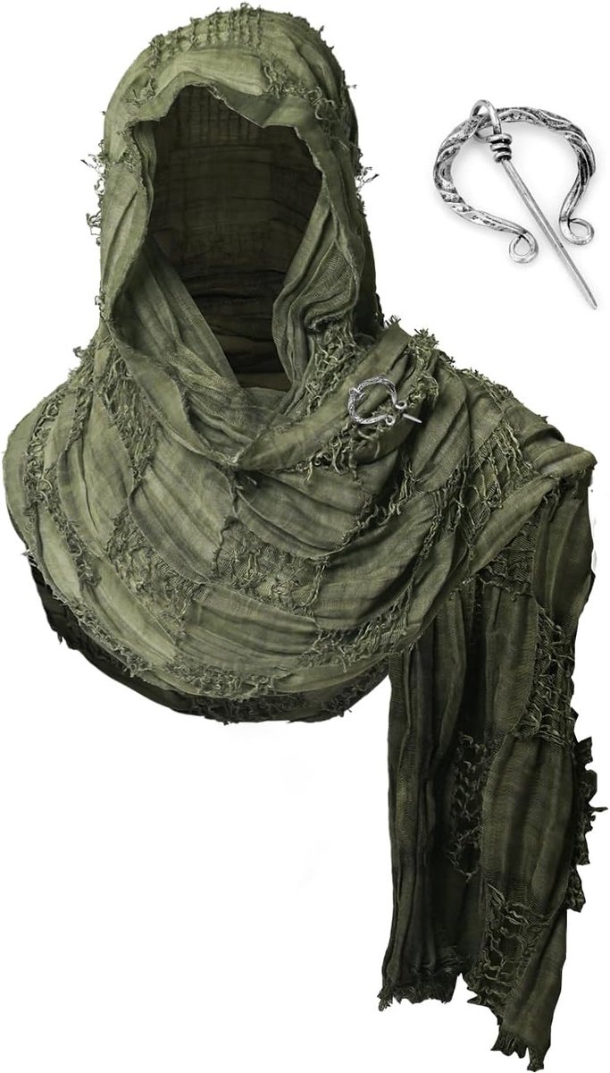 Sjaal omslagdoek, schouderdoek, lange doek met broche, renaissance hooded shaw, sjamancapuchon