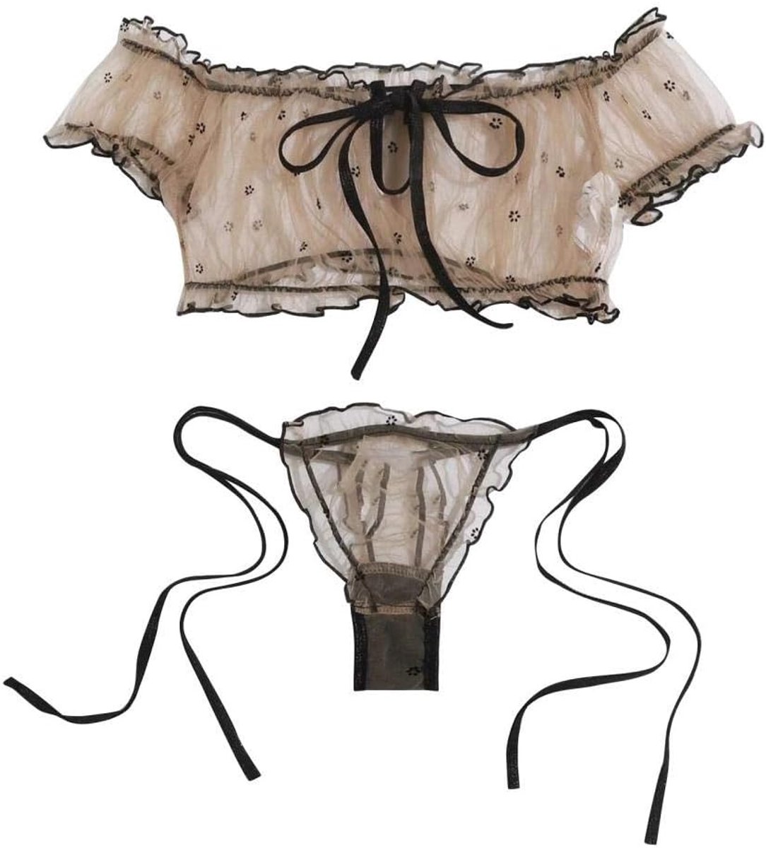 Vrouw sexy ondergoed zien door kanten beha g-string bandage kleding set