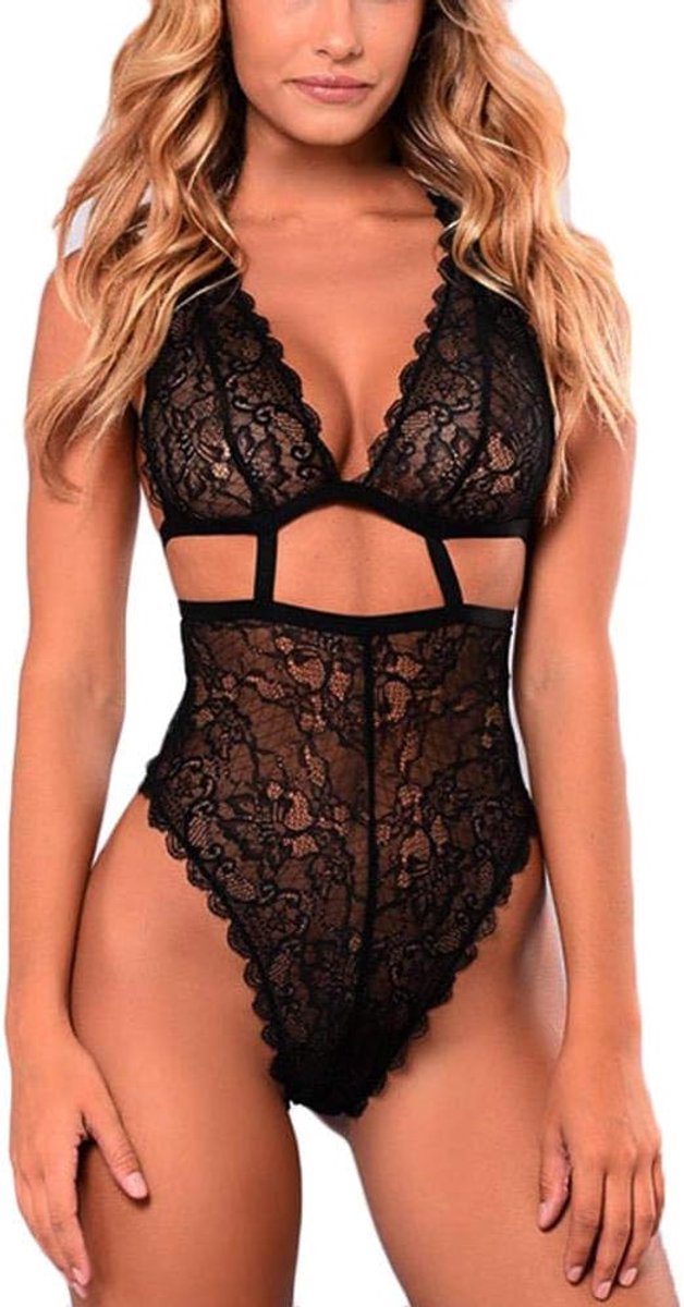 Bodystockings dames Vrouwen Lace Sexy Lingerie Sexy Ondergoed Nachtkleding Kostuums V-hals Hollow Out Backless Bandage Jurk Bodysuit