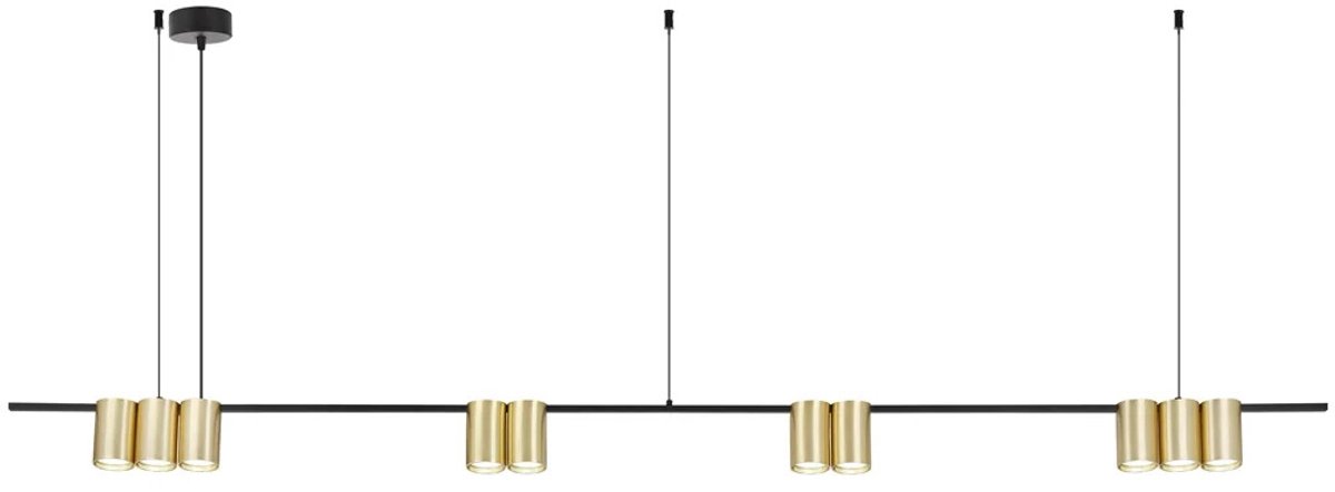 ISE hanglamp met 10 GU10-fittingen, 1800 mm breed, aluminium in geborsteld goud en zwart, lichtbron niet inbegrepen