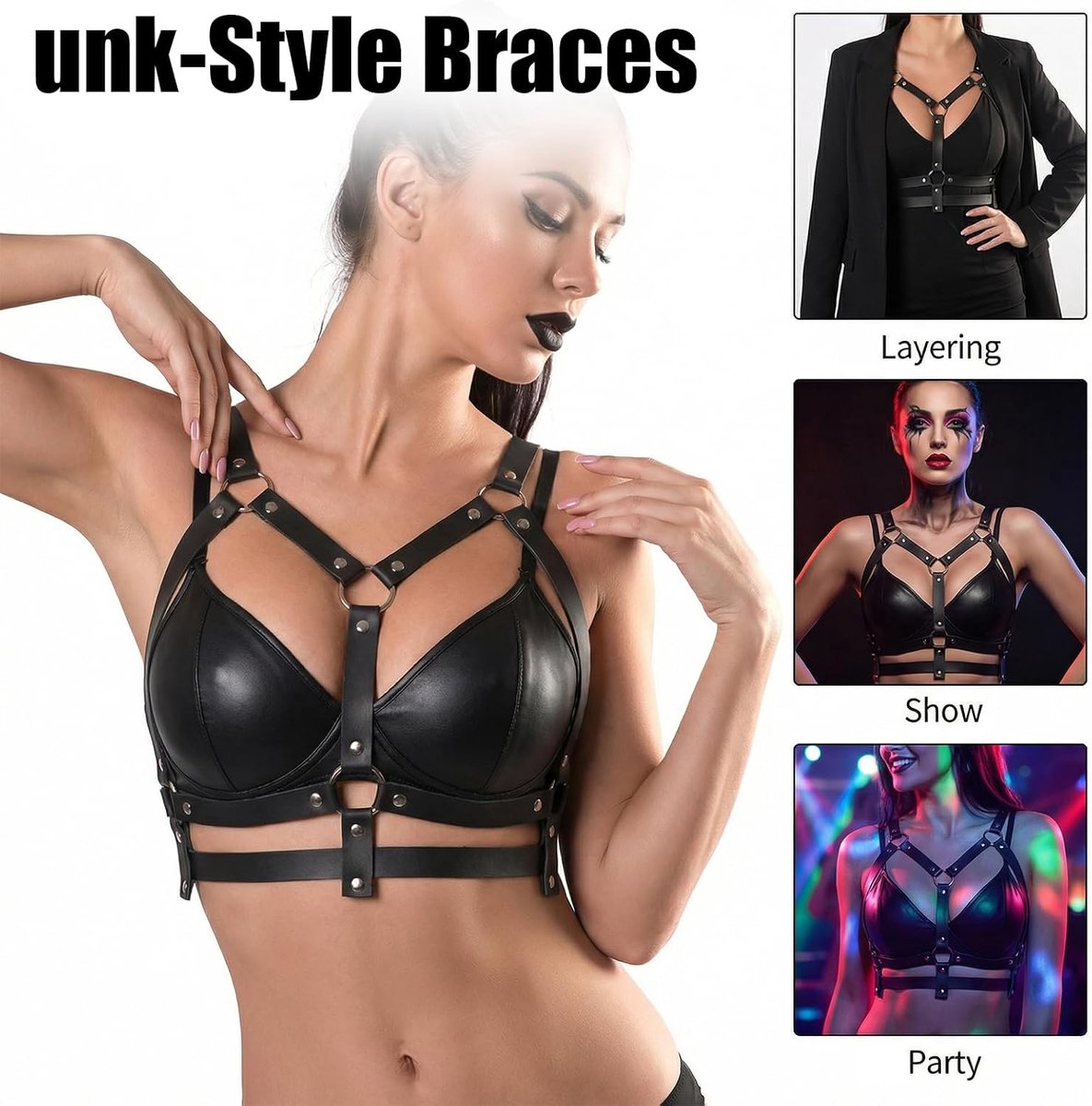 Harnas voor dames, voor seks, bovenlichaam verstelbaar, BDSM Domina outfit dames, sexy lingerie voor cosplay, rave-outfit, gothic kostuum, fetisj bondage