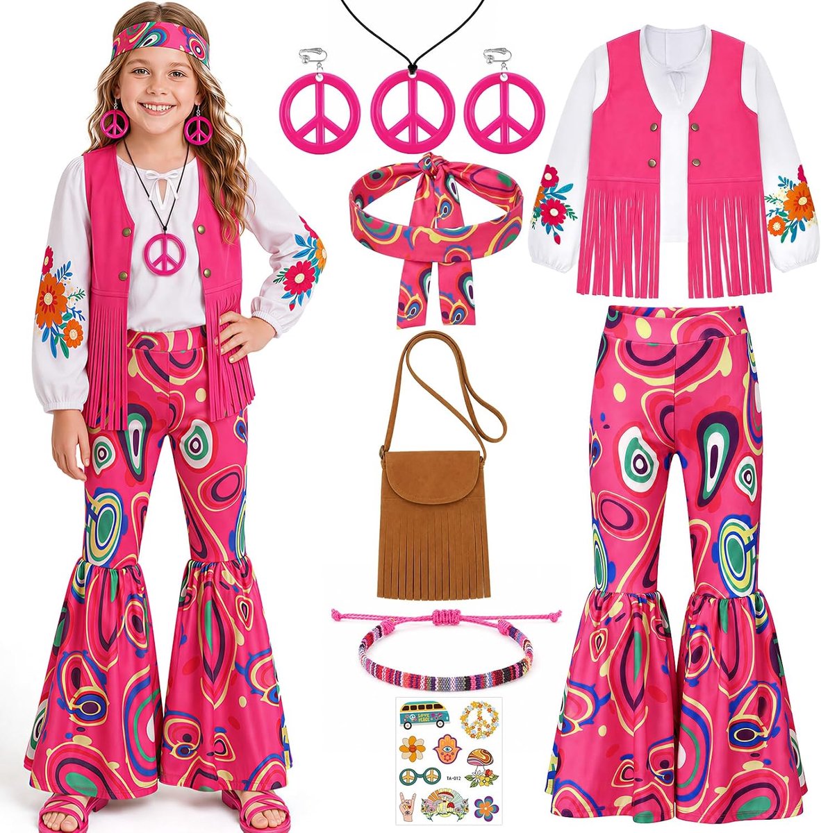 Hippiekostuum voor meisjes, hippiekostuum, Halloween, carnaval, kinderen