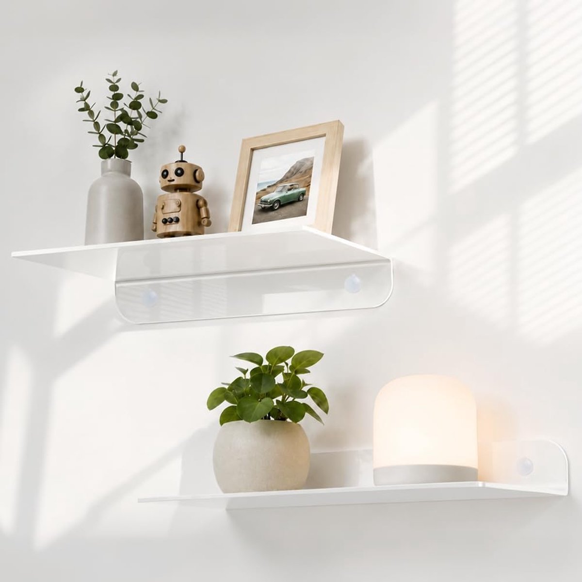 Zwevend Wandrek,Zelfklevend,voor Woonkamer,Slaapkamer,Wit,2 PCS