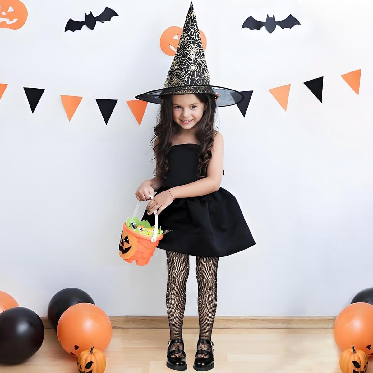 Panty voor meisjes, 2 stuks panty voor Halloween, meisjes, Halloween-panty voor kinderen, glitterpanty's voor meisjes, netpanty voor kinderen