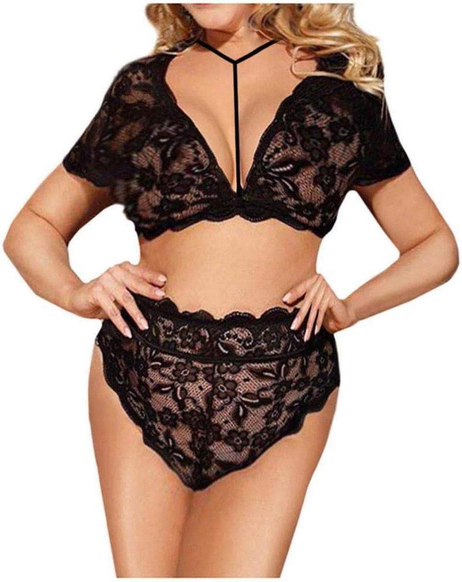Sets met nachtmode & ochtendjas Vrouwen transparant sexy lingerie kanten ondergoed 2st