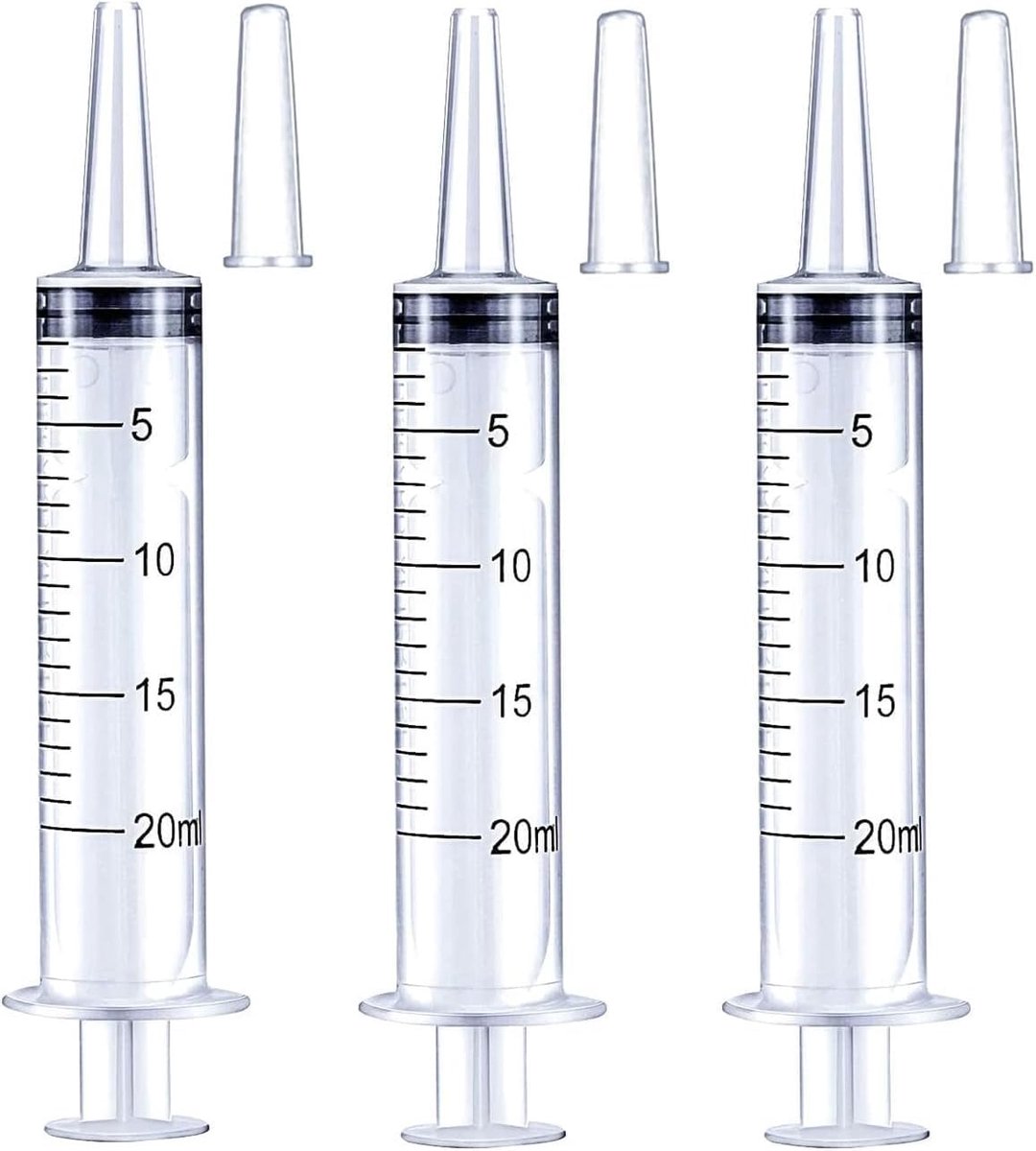 20 ml spuiten, set van 3, kunststof spuiten met dop, aseptisch