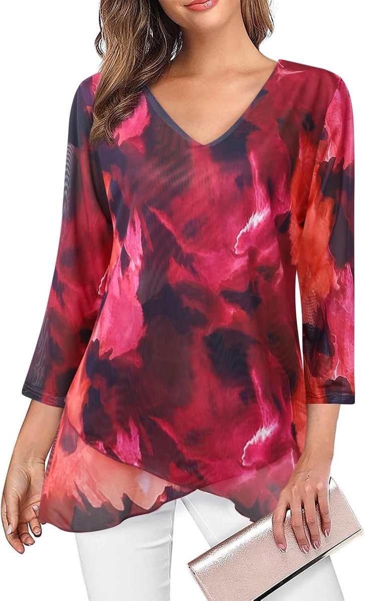 Dames casual blouse driekwart mouwen elegante V-hals blouse top mode