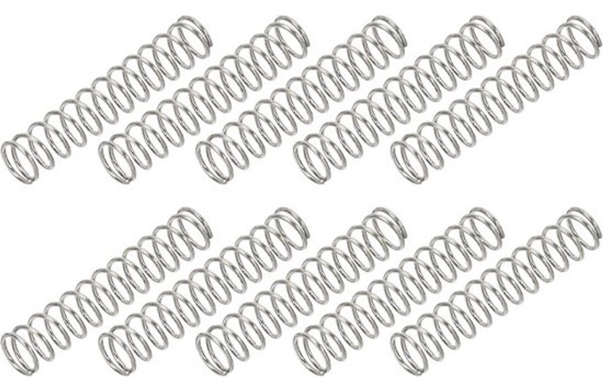 Compressieve veren 0,5 mm draad, 5 mm buitendiameter, 25 mm lengte - Set van 10 stuks roestvrijstaal
