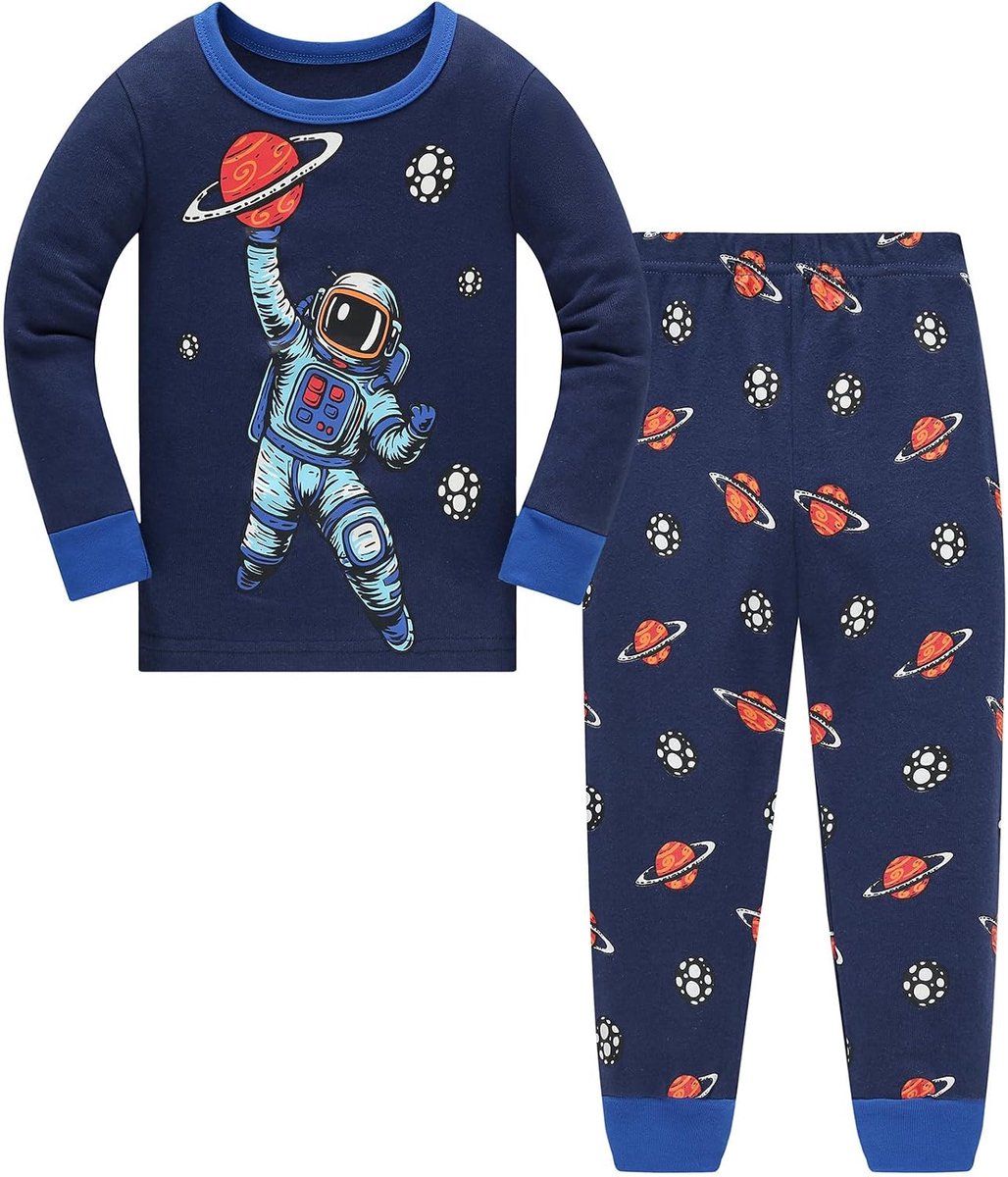 Pyjama voor jongens, dinosaurus, lang, katoen, pyjamasets, tweedelig, voor kinderen en jongeren van 1-12 jaar