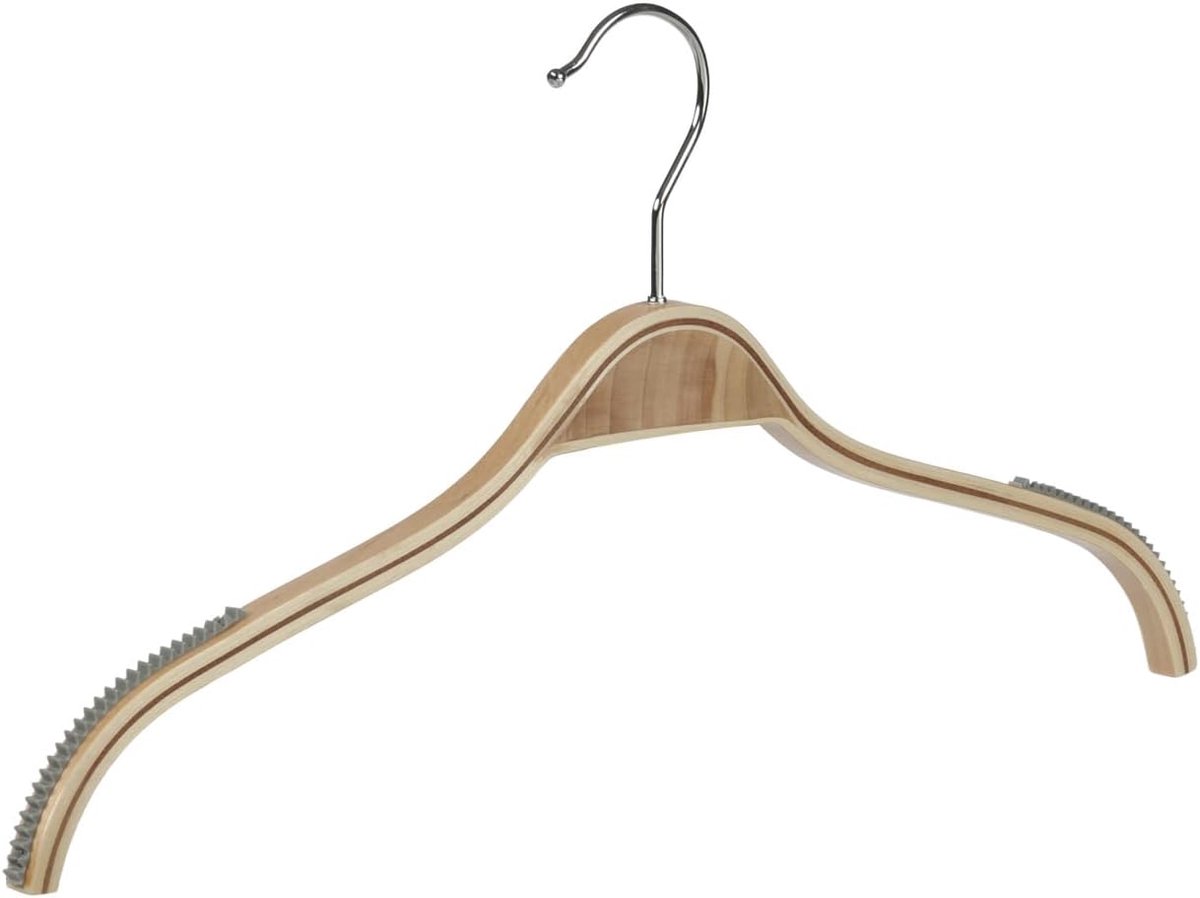 Kleerhanger, Blousehanger, set van 50 Stuks, Berkenhout, Naturel, Gelakt, Anti-slip op schouders, Blouse, Shirt, Overhemd, Jas, 360° Draaibare Haak, 46 cm (7770/50)