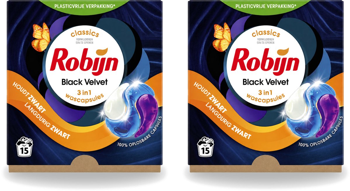 2 x Robijn – 3-in-1 Wascapsules – Black Velvet – 15 capsules - Voordeelverpakking - 2 stuks