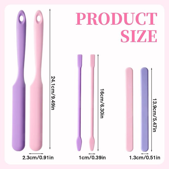 Spatels set, siliconen wax applicator verschillende maten schrapers herbruikbare siliconen roerstok voor lichaamsgebruik thuis salon (roze en paars) — afbeelding 2