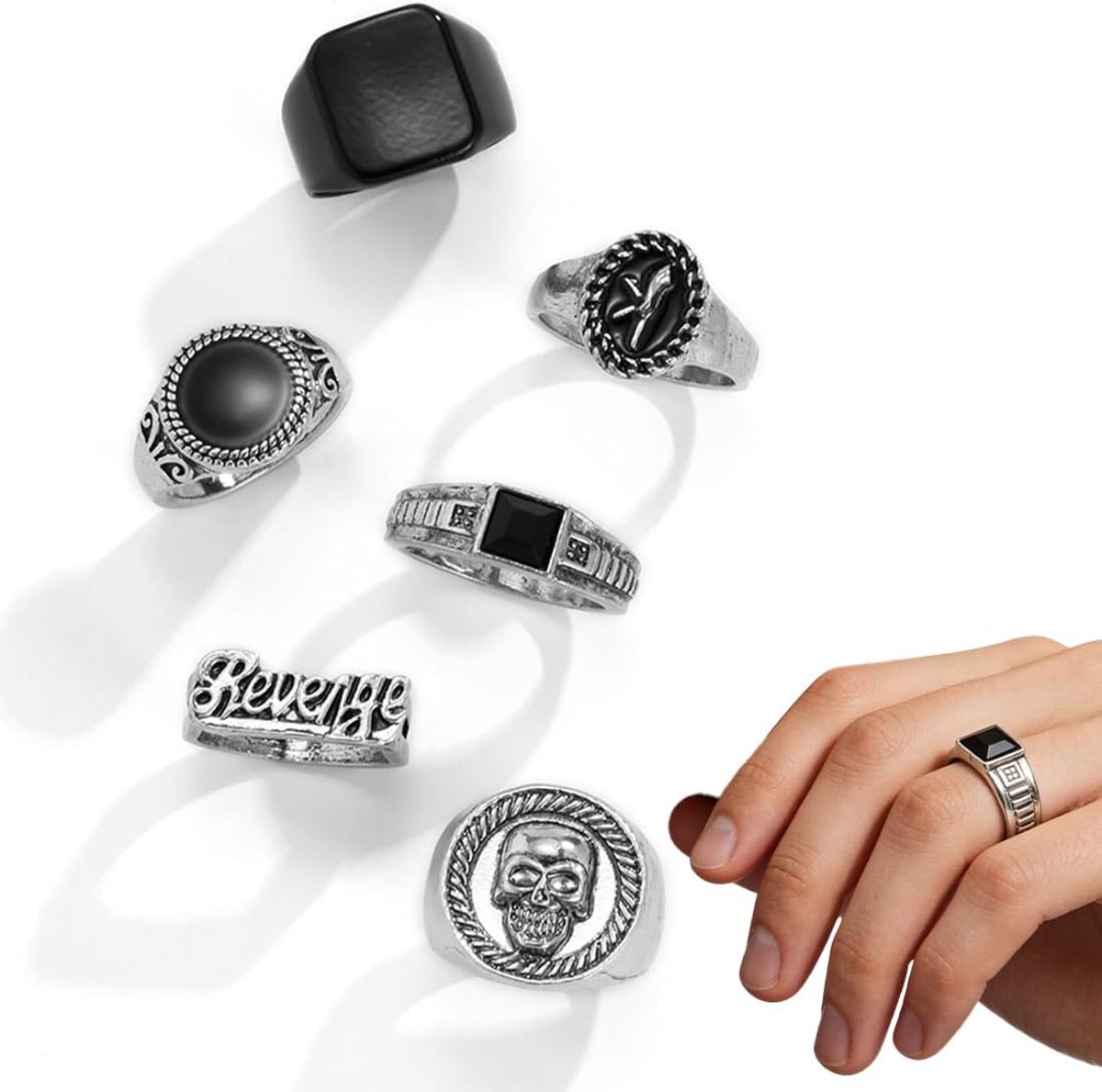 Ringen voor heren, 6-delige vintage ringenset van een legering voor heren
