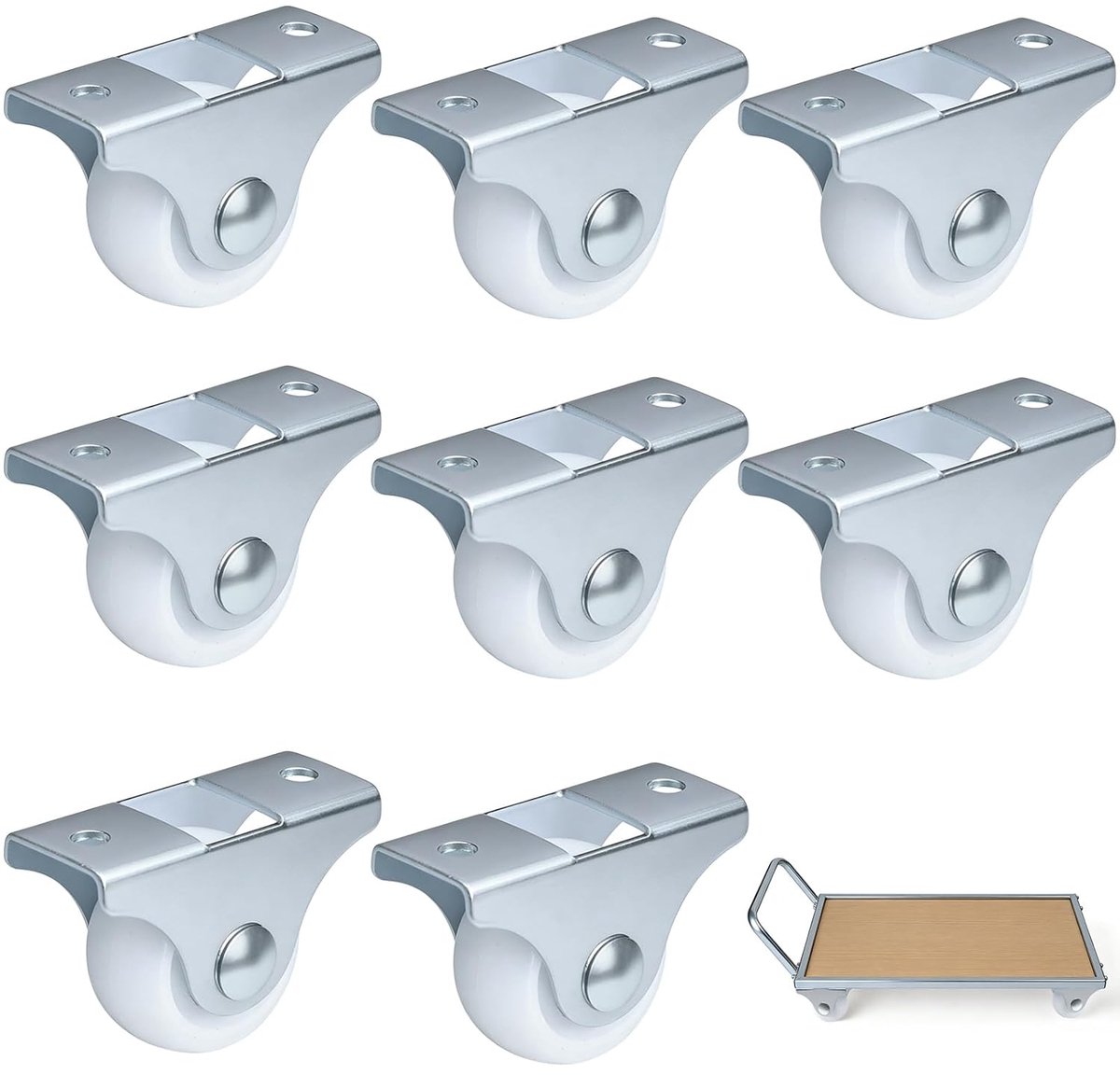 8 meubelwielen 25 mm - Vaste wielen, niet-draaibaar voor meubels - Set kleine transportwielen van verdikt PP met schroeven - Robuuste wielen voor palletmeubels, dozen en trolleys, vloervriendelijk