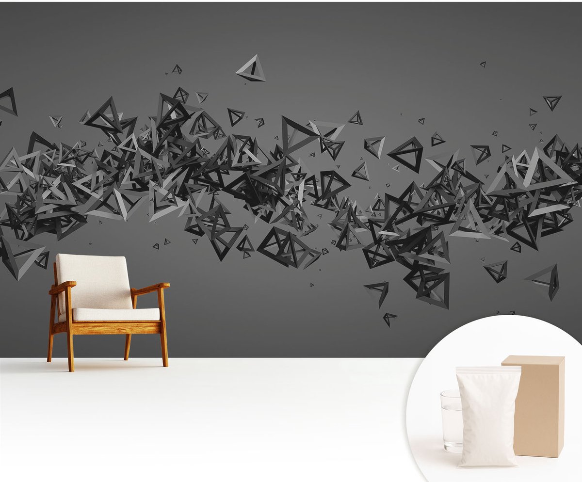 Wallfluent Fotobehang - Grijs Vliesbehang - 416x254 cm - Geometrische Abstracties Muurschildering - Gang behang Abstractie - Fotobehang Vlies - Slaapkamer behang