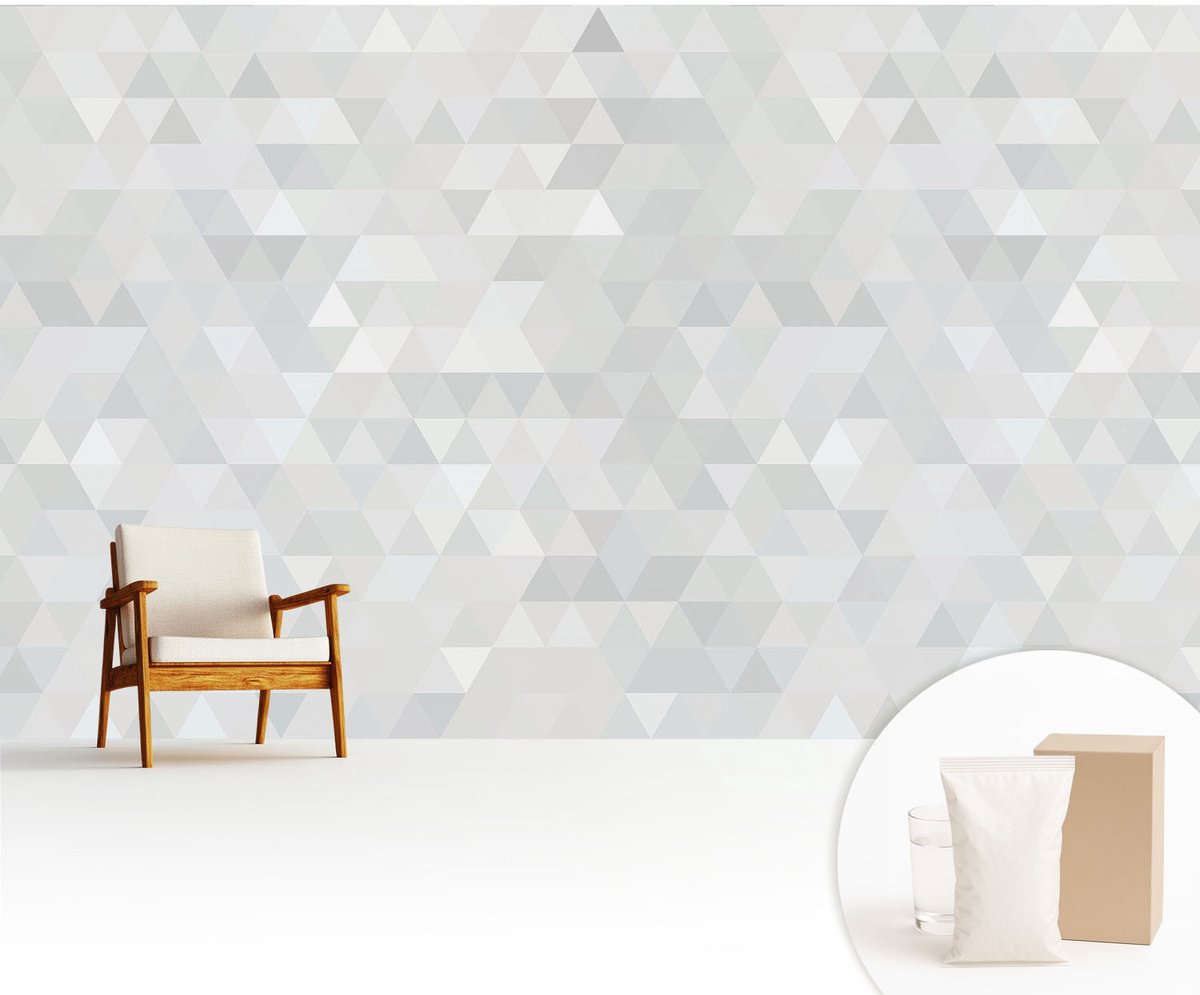 Wallfluent Fotobehang - Wit Vliesbehang - 416x254 cm - Grijs Patroon Fotobehang Vlies - Woonkamer behang Achtergronden En Patronen - Muurschildering - Hal behang