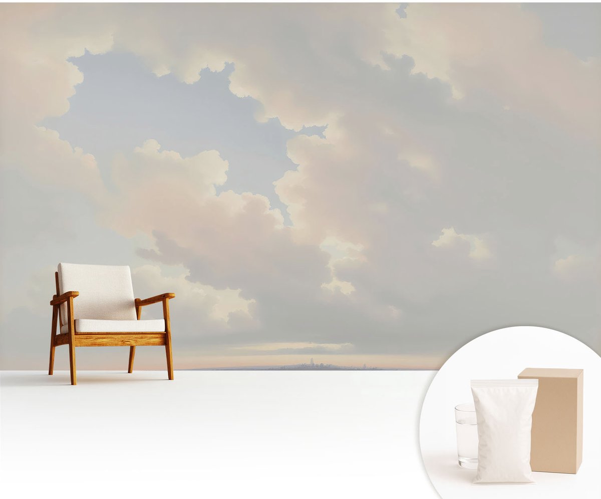 Wallfluent Fotobehang - Wit Vliesbehang - 416x254 cm - Pastelkleurige Hemel Fotobehang Vlies - Hal behang Landschappen - Muurschildering - Woonkamer behang
