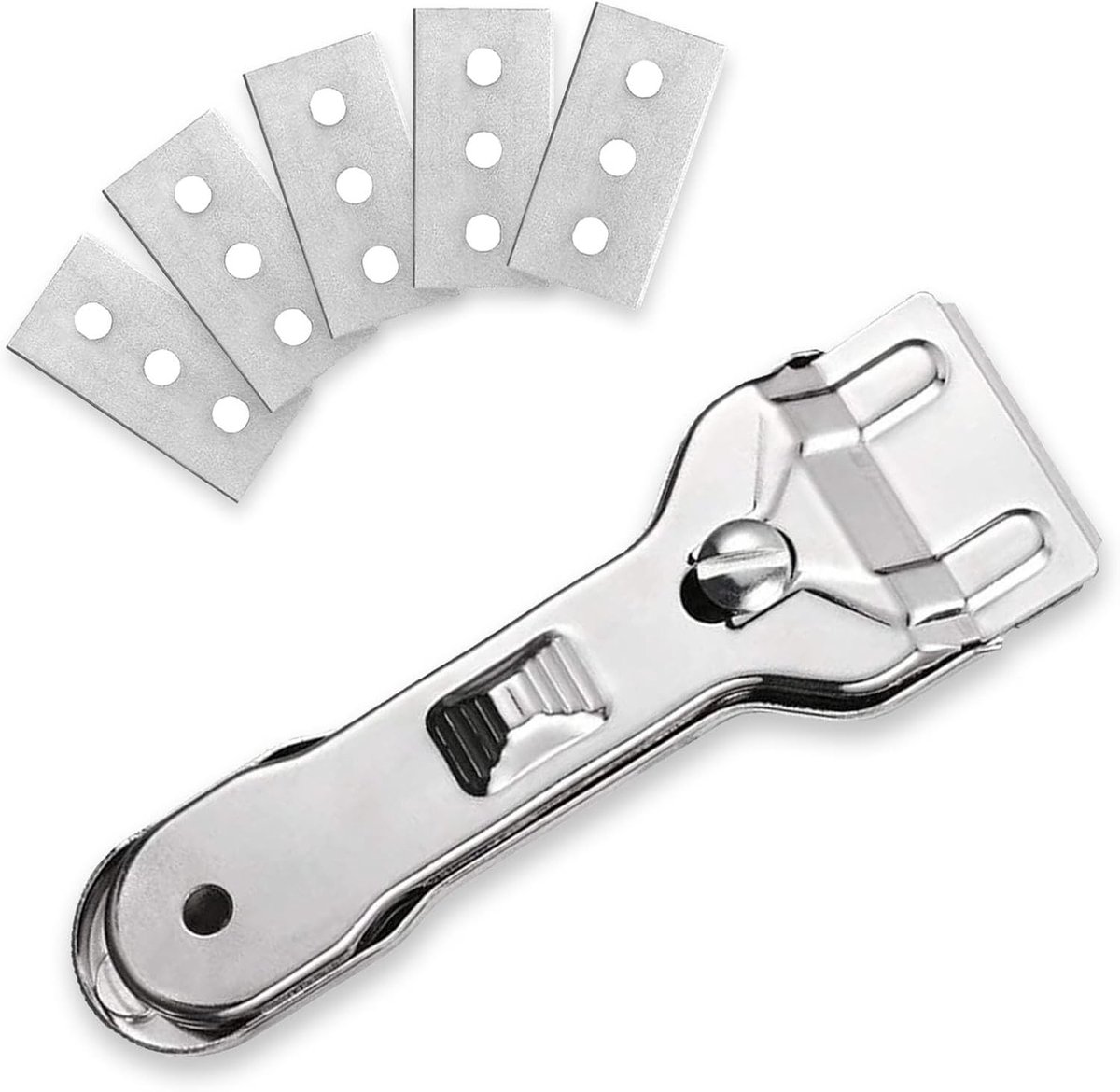 Keramische Kookplaat Schraper - Roestvrij Staal - 13,5 x 4,5 cm - Met 5 Reservemesjes - Voor Effectieve Reiniging