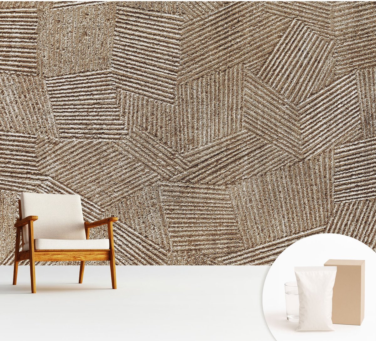 Wallfluent Fotobehang - Bruin Vliesbehang - 312x219 cm - Structurele Lijnen Muurschildering - Slaapkamer behang Achtergronden En Patronen - Fotobehang Vlies - Gang behang