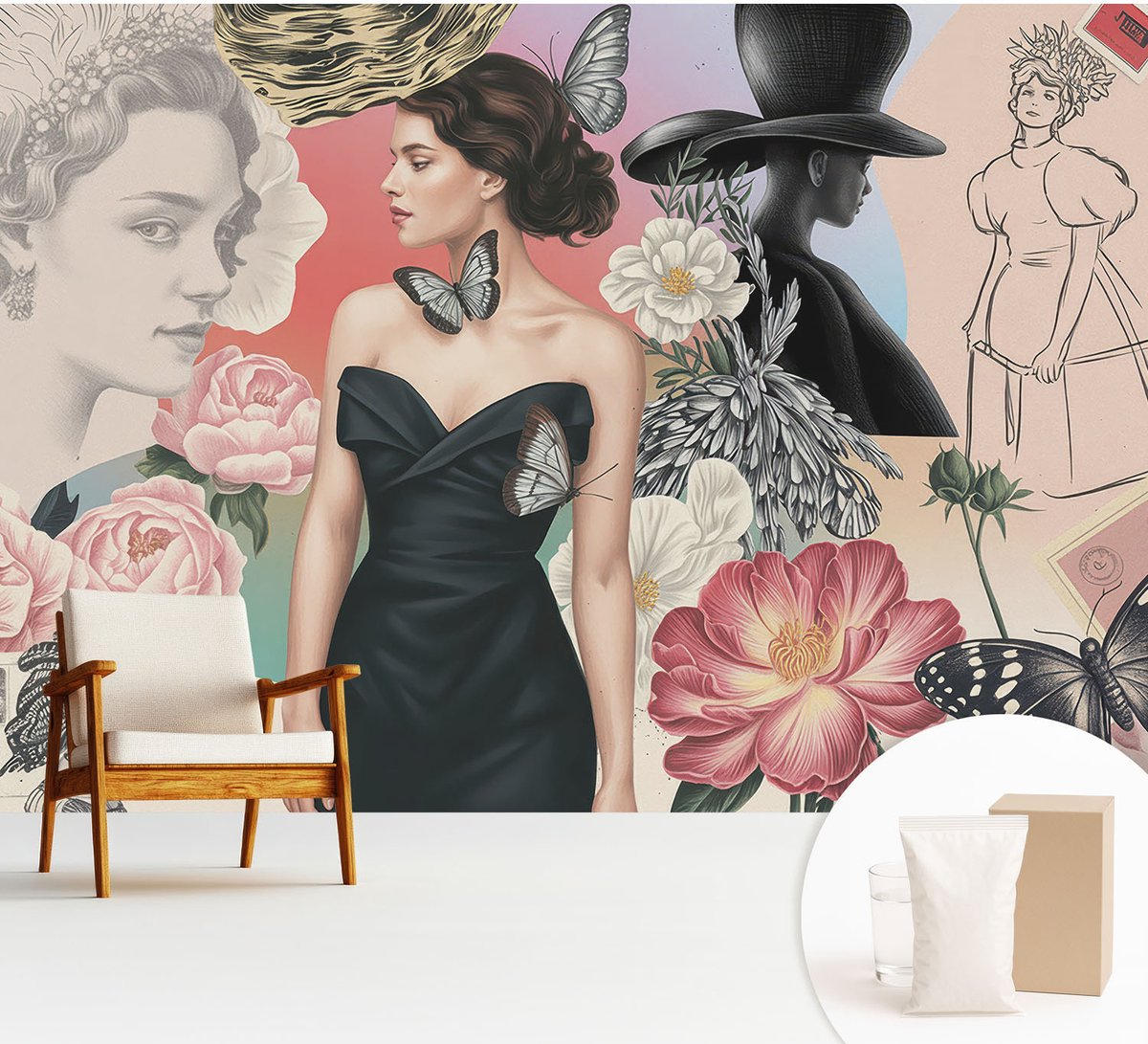 Wallfluent Fotobehang - Roze Vliesbehang - 312x219 cm - Bloemen En Portretten Muurschildering - Slaapkamer behang Deel - Fotobehang Vlies - Gang behang