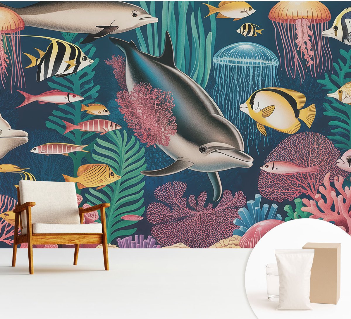Wallfluent Fotobehang - Marine Vliesbehang - 312x219 cm - Onderwaterfauna Muurschildering - Slaapkamer behang Dieren - Fotobehang Vlies - Slaapkamer behang