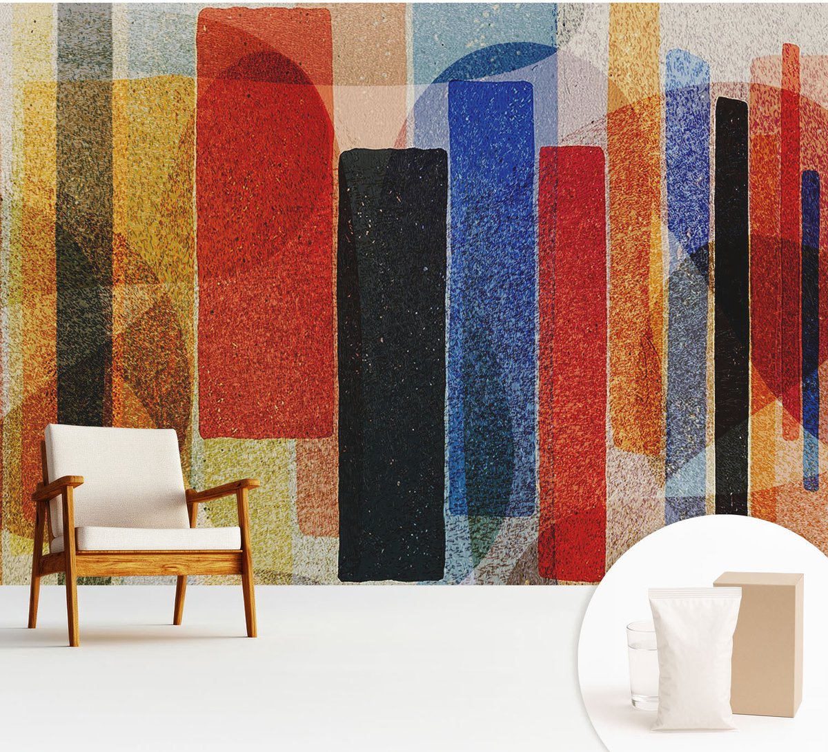 Wallfluent Fotobehang - Zwart Vliesbehang - 312x219 cm - Geometrische Vormen Muurschildering - Gang behang Deel - Fotobehang Vlies - Gang behang