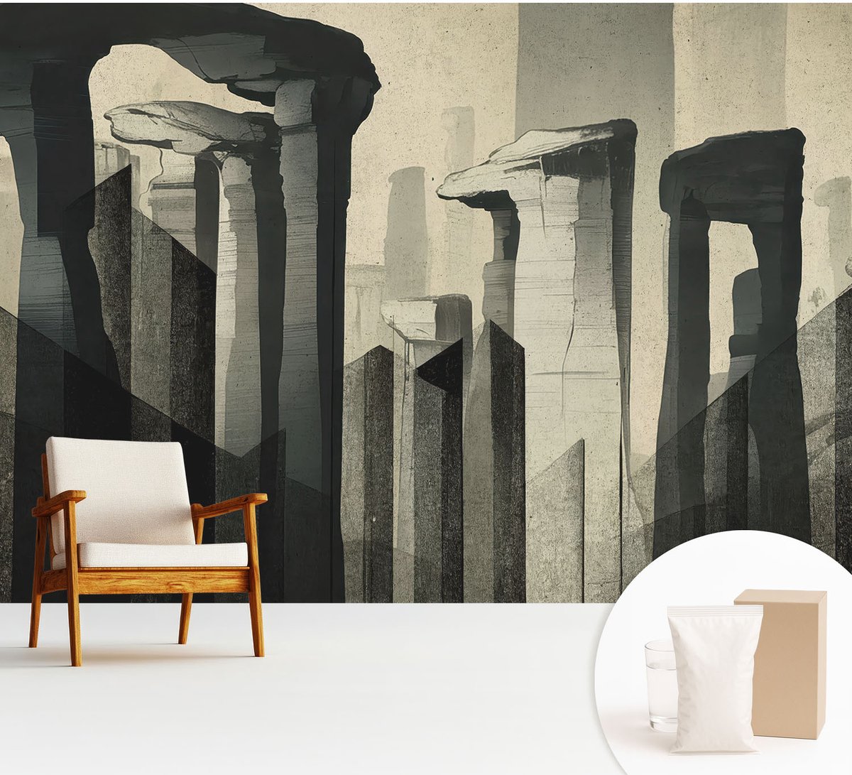 Wallfluent Fotobehang - Grijs Vliesbehang - 312x219 cm - Rauwe Architectuur Fotobehang Vlies - Woonkamer behang Architectuur - Muurschildering - Woonkamer behang