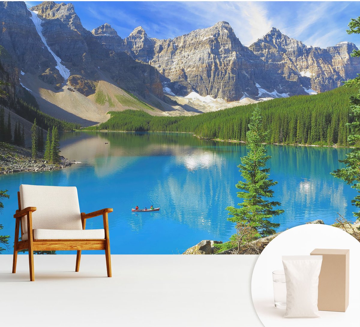 Wallfluent Fotobehang - Blauw Vliesbehang - 312x219 cm - Bergmeer Muurschildering - Slaapkamer behang Landschappen - Fotobehang Vlies - Slaapkamer behang