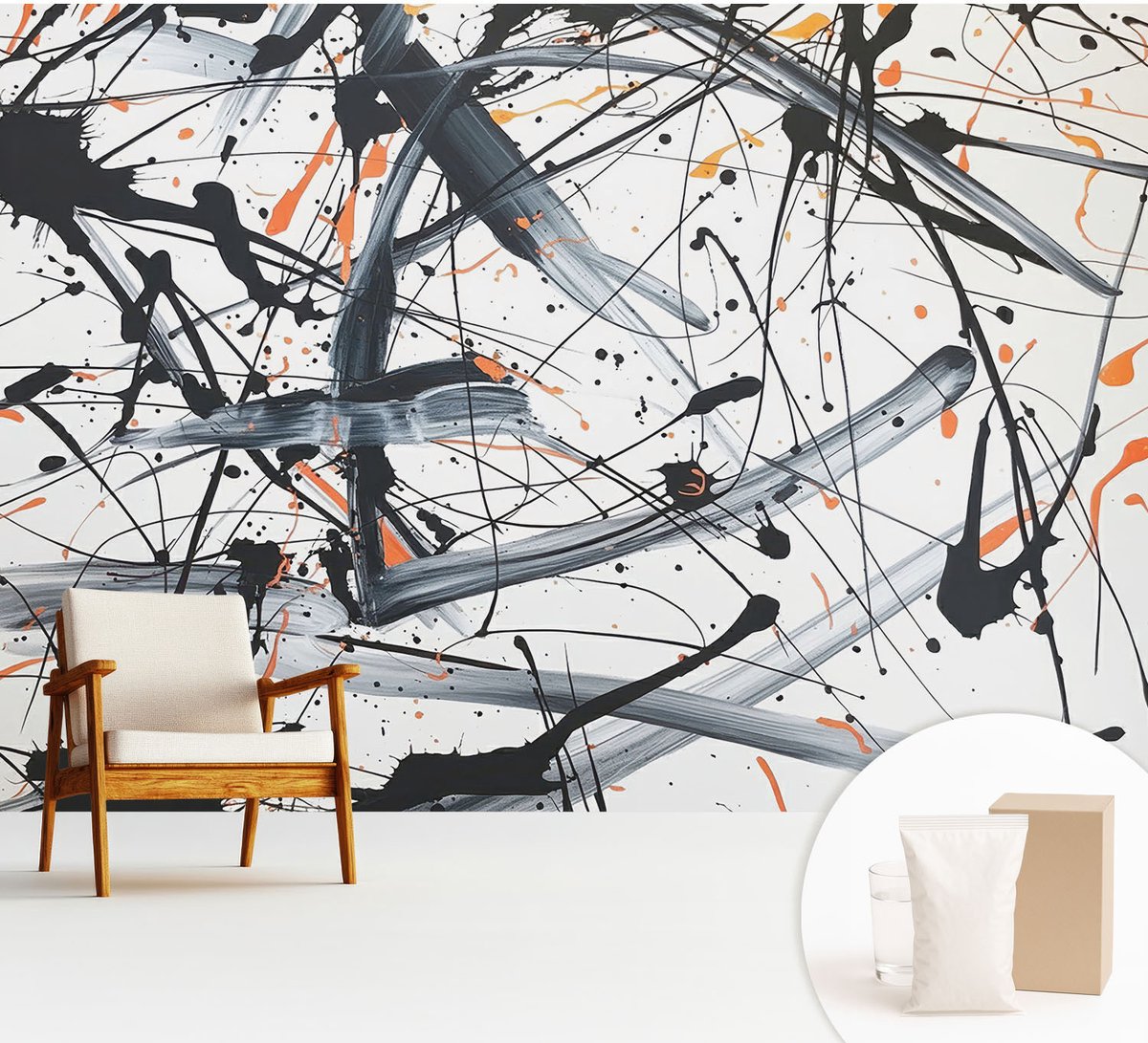 Wallfluent Fotobehang - Zwart-Wit Vliesbehang - 312x219 cm - Energiechaos Fotobehang Vlies - Woonkamer behang Abstractie - Muurschildering - Woonkamer behang
