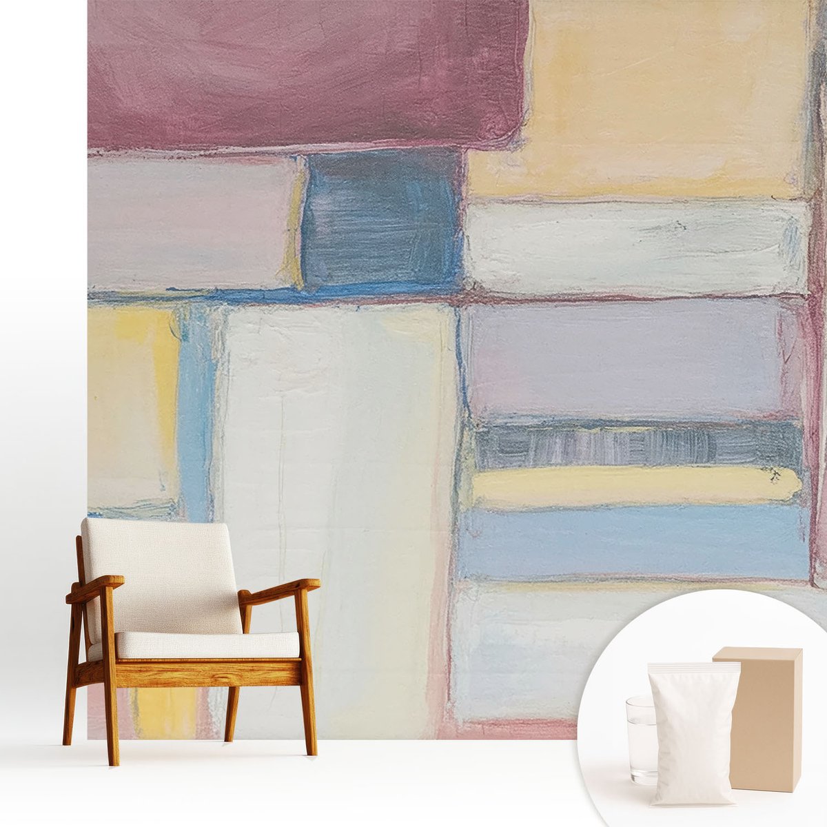 Wallfluent Fotobehang - Roze Vliesbehang - 250x250 cm - Geometrische Vormen Fotobehang Vlies - Woonkamer behang Deel - Muurschildering - Woonkamer behang