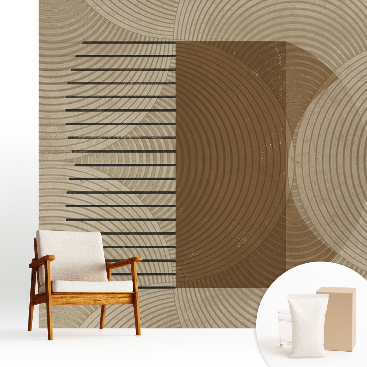Wallfluent Fotobehang - Beige Vliesbehang - 250x250 cm - Geometrie Van Harmonie Muurschildering - Gang behang Achtergronden En Patronen - Fotobehang Vlies - Gang behang