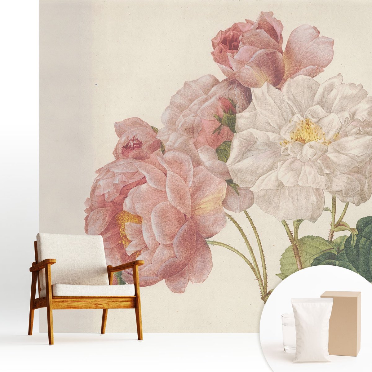 Wallfluent Fotobehang - Roze Vliesbehang - 250x250 cm - Romantische Rozen Fotobehang Vlies - Woonkamer behang Bloemen En Planten - Muurschildering - Woonkamer behang