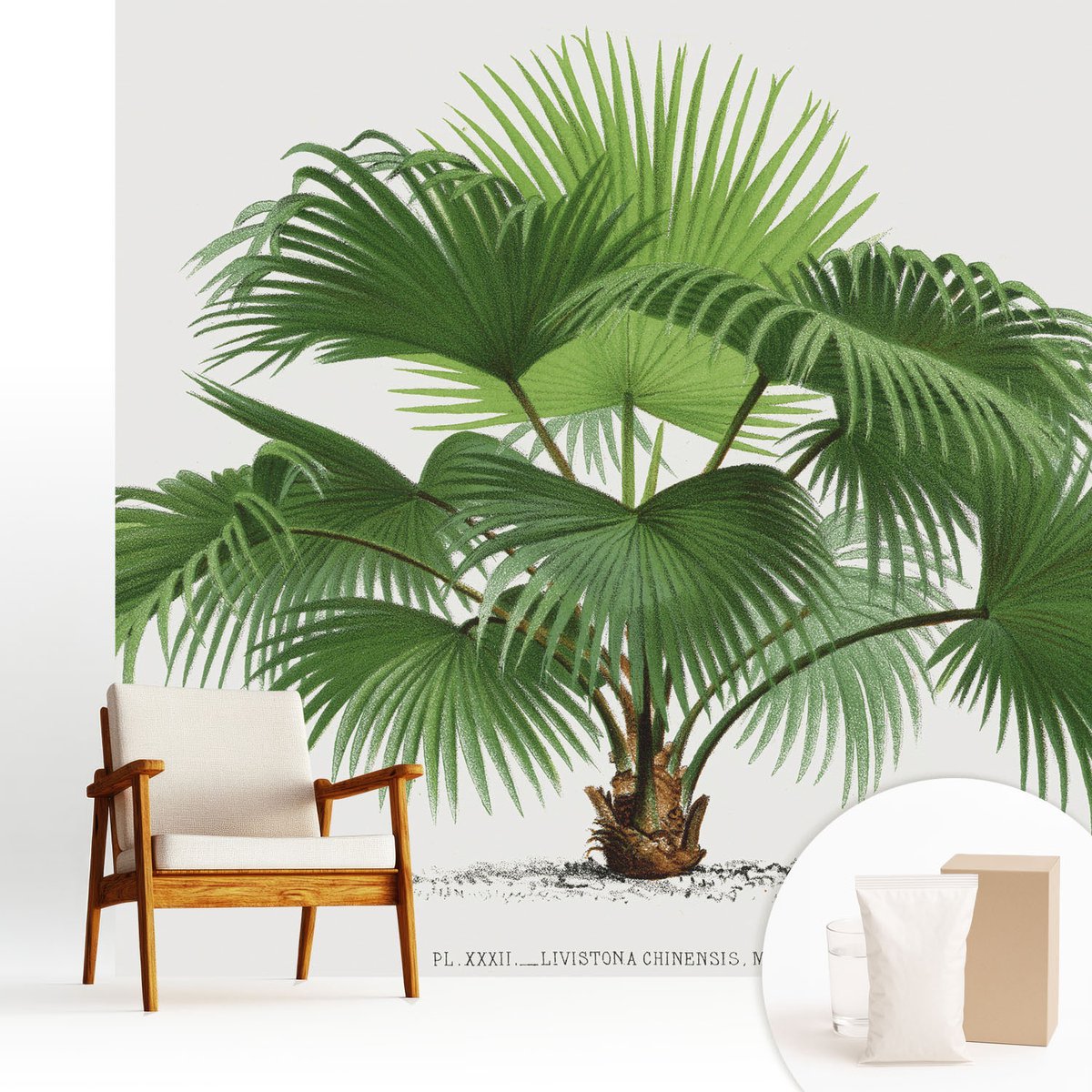 Wallfluent Fotobehang - Groente Vliesbehang - 250x250 cm - Exotische Palmboom Fotobehang Vlies - Woonkamer behang Bloemen En Planten - Muurschildering - Woonkamer behang